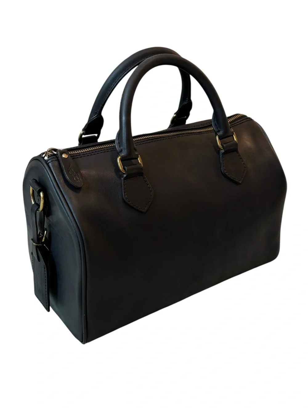 Vintage 90's Polo Ralph Lauren Black Leather Boston Speedy Style Satchel Bag